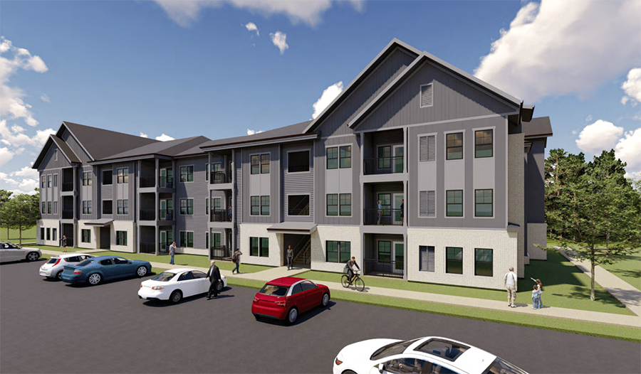 Rendering of a building that looks like an apartment